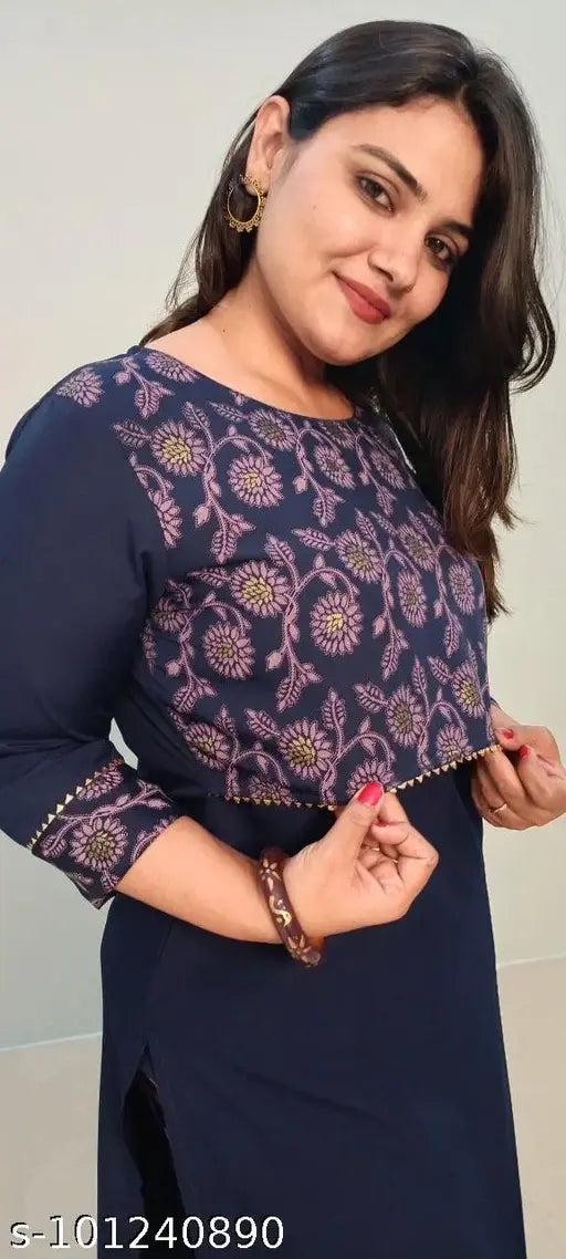 Dark color swarup lifestyle Separate yoke printed crepe kurta set with palazzos, 3/4th sleeves, festive ethnic motif