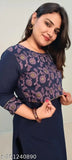 Dark color swarup lifestyle Separate yoke printed crepe kurta set with palazzos, 3/4th sleeves, festive ethnic motif