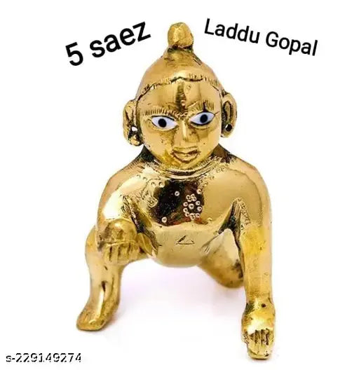 Brass Krishna idol, MATAL Big 5 no. laddu Gopal bass statue, traditional Indian religious decor item