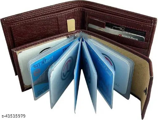 Stylish PU wallet, classic design, fits multiple cards and photos, free size, Indian-made accessory