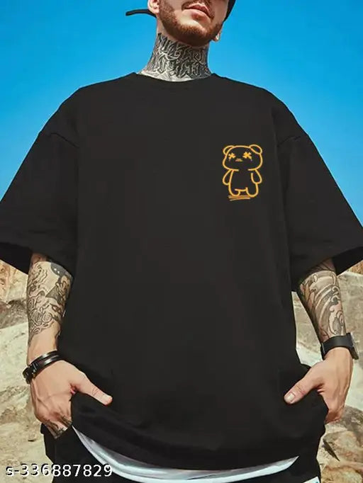 Black cotton oversized Scott Fincher graphic tee for men, print design on back