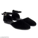 Suede sundry bellies round shaped sandals for casual and office wear. Elegant indo-western ballet flats with backstrap and solid pattern in various sizes (IND-4, IND-5, IND-6, IND-7, IND-8). Made in India