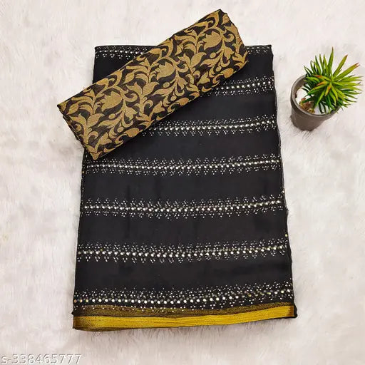 Embellished daily wear Georgette saree, Indian chiffon saree with separate Italian silk blouse, trending festive fashion accessory