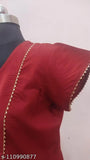 Maroon rayon flayered kurti, short sleeves, solid design, Gota lace accents. Indian ethnic wear, size S (34in bust), XS (32in bust)