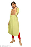 Embroidered Rayon Nayra Cut Kurti, three-quarter sleeves, popular Indian women's fashion