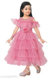 Stylish party girls ethnic net gowns, solid pattern for kids aged 4-8 years, Indian traditional attire