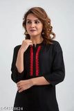 Black rayon kurta with red rayon palazzo, printed net pattern on display, three-quarter sleeve set, India origin
