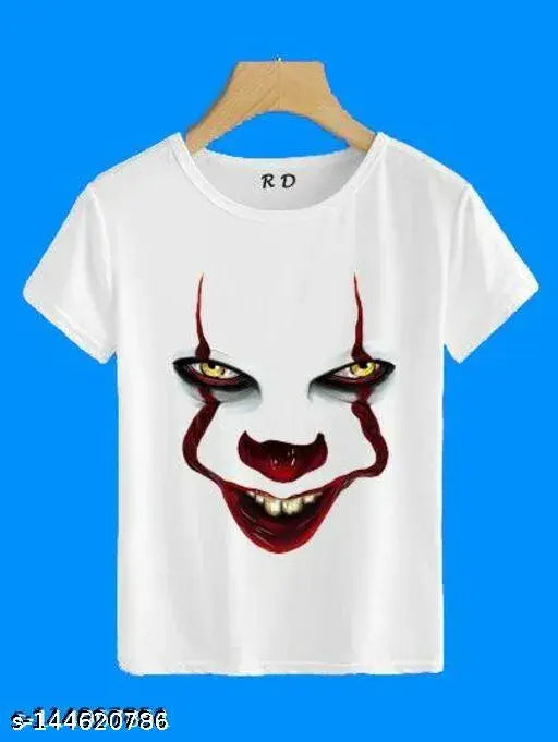 White polyester printed t-shirt (India), short sleeves, sublimation print on chest sizes S-XXL