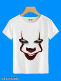 White polyester printed t-shirt (India), short sleeves, sublimation print on chest sizes S-XXL