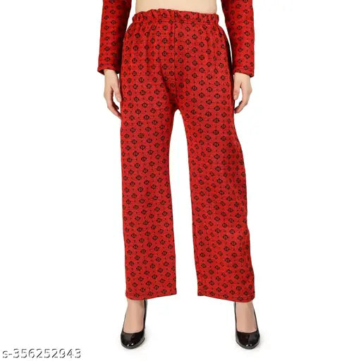 Winter womens floral print woolen kurta palazzo ensemble, warm and stylish, versatile palazzo pants, festive and casual fusion