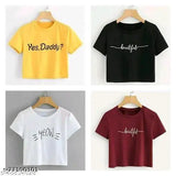 Printed cotton round neck T-shirt for women, short sleeves, colorful pattern, trendy casual or party wear, country of origin: India (size S: 34, M: 36, L: 38, XL: 40)