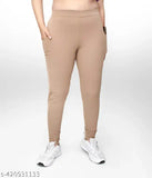 Trendy women's beige pocket jeggings, polyester, solid net, versatile casual wear