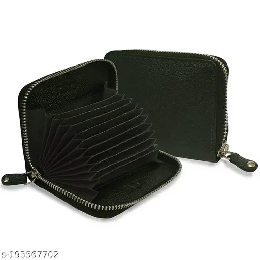 Exclusive Black Leatherite RFID Blocking Card Wallet, 11-slot design with 5 compartments for cards and cash, ideal for both men and women