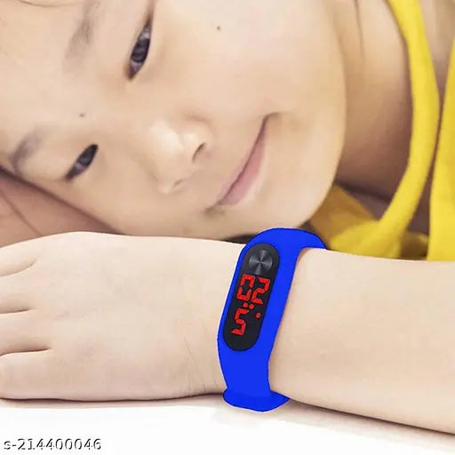 Stylish Professional Digital M2 sports wrist watch in shock-resistant TPU band, suitable for unisex kids in black with red LED illuminated display and double closure