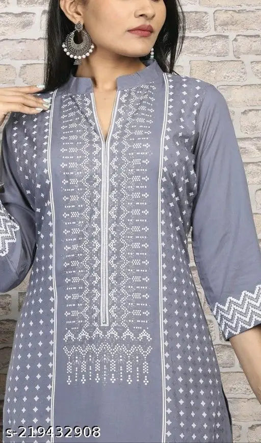 Gray rayon printed plazzo kurta with three-quarter sleeves, ethnically inspired rayon bottomwear