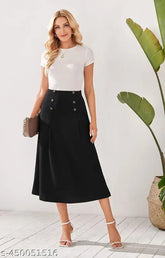 Black polyester trendy skirt, 100% machine washable for effortless fashion and functionality