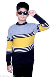 Woolen high neck sweater for kids, printed net pattern, warm pullover style - 3-4 years size, India origin