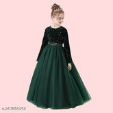Embroidered net sequence gown dress for girls party wear, ideal for festivals and events. Long sleeves, Indian origin. Sizes: 5-6Y (26in bust, 38in length), 15-16Y (36in bust, 48in length)