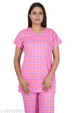 RADHIKA Women's cotton hosiery nightsuit top & pyjama set with pocket, printed net design in casual size, soft & fine quality Hosiery Cotton made, India origin