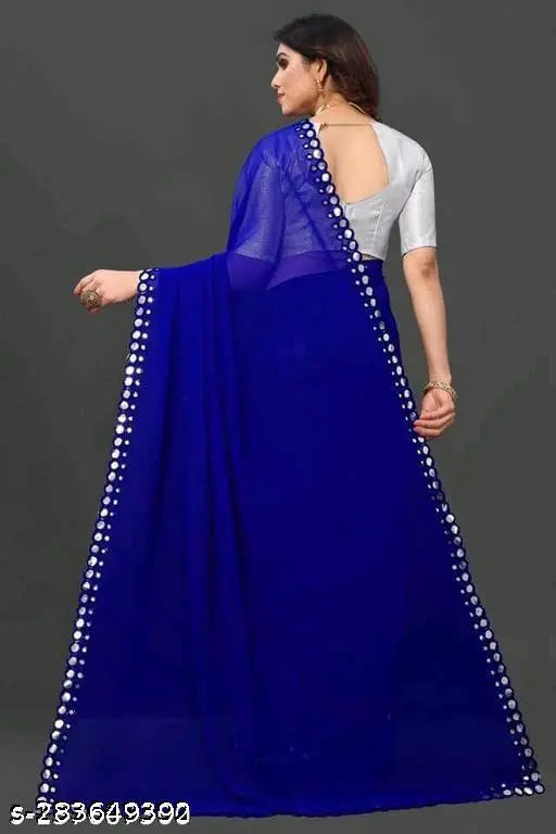 Handmade Aari work Georgette cut saree with faux mirror work, ideal for Indian parties