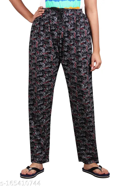 Printed cotton pyjamas and lounge pants for women with pocket, India-origin stylish sleepwear for girls and ladies