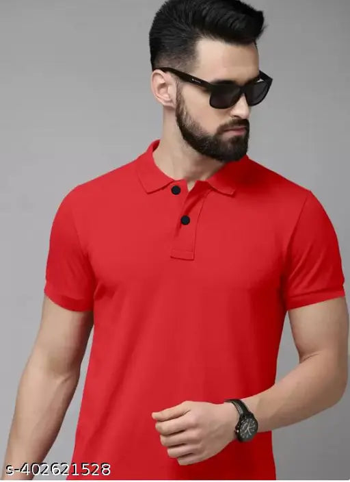 Polo cotton blend solid t-shirt, plain collar and short sleeves, XL size (chest 42in, length 29in), made in India
