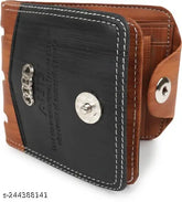 Brown faux leather two-fold men's wallet, solid pattern, giftable, free size (11x9cm), Indian origin