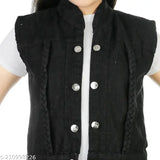 Denim sleeveless jacket for girls, solid color, 5-8 years, Indian made