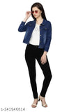 Denim, trendy classic women's jacket/waist coat in dark blue - adds unique charm to casual and party wear