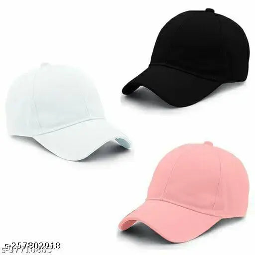Trendy solid cotton adjustable baseball caps (3-pack), sporty look in onesize from India