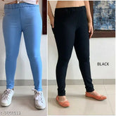 Denim jeggings combo pack (2), black and blue, high-waist women's jeggings from India