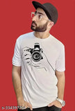White polyester round neck sports t-shirt with camera print, high quality sublimation printing on half sleeves