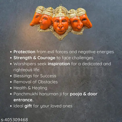 Orange Utkarsh Polyresin Panchmukhi Hanuman Ji Murti Idol, 176 cm wide for home decor & gifting, protection from evil eye