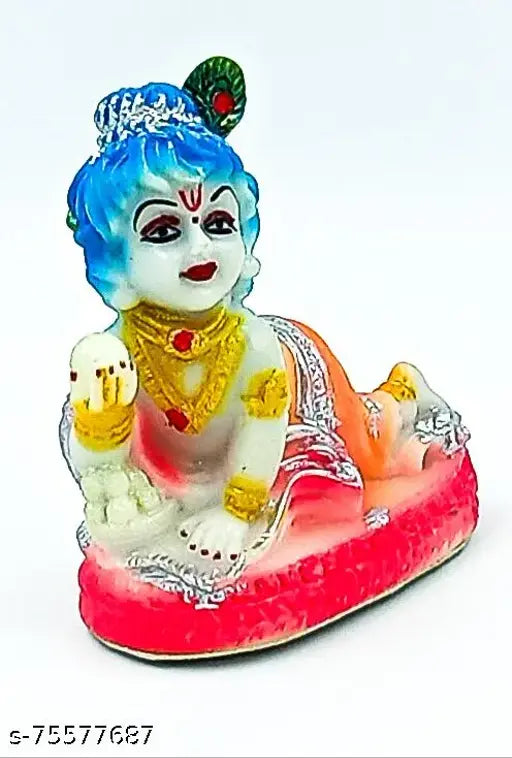Sky blue, unbreakable PVC Krishna idol (10cm H x 5cm B), traditional Indian decor piece