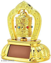 Gold-plated solar rotating Tibetan prayer wheel, 12cm in size, for cars, offices, or shops. Decorative showpiece for good luck and positive energy