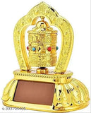 Gold-plated solar rotating Tibetan prayer wheel, 12cm, modern religious art piece for cars, offices, or shops. Emits positive energy without battery. Made from plastic