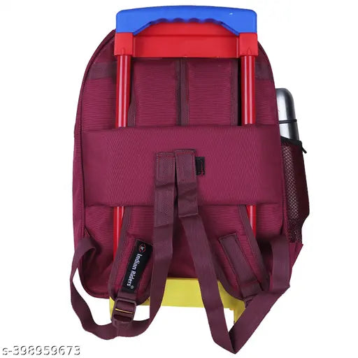 Maroon waterproof Indian Dream Kids School Bag with pouch, 30L. Durable polyester net backpack for school essentials and travel, designed for children aged 2-8 years. Spacious and trendy design, adjustable shoulder straps, quality zippers, and 1000 Denier outer shell