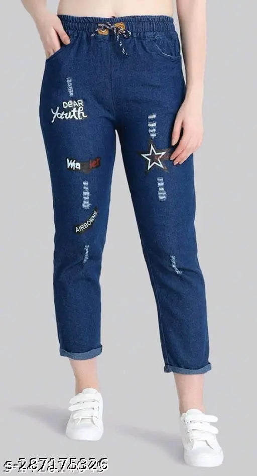 Classic denim printed net top & bottom sets, versatile premium knitted Jeggings for party and daily wear