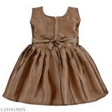 Maroon and brown satin frock for girls with gold embroidery, featuring tassel detail and zipper closure - Indian origin