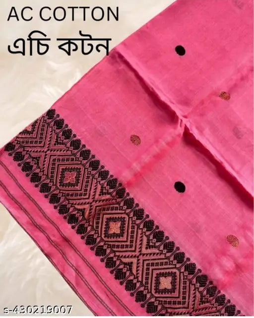 Assamese Traditional Wear - AC Cotton Mekhela Chador in Jura Pattern, Free Size, Length 2.75m & 1.75m. PolyPat MixPat material