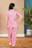 Synthetic abstract print co-ord set: Women's shirt trouser with pockets, elastic waistband, and stylized neck. Fits waists 22"-38", color may vary due to lighting effect