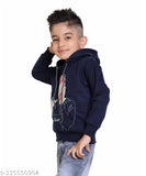 Cotton blend boys hoodie for winterwear, printed net design, perfect for parties and sports. Hood with cap for added warmth. Size: 4-5 Years, made in India