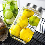 Transparent glass jar set (6pcs), ideal for dry fruits, achar, pickle, masala storage in kitchen. Silver see-through lid included