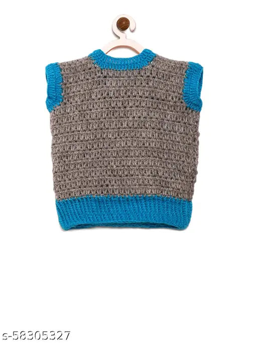 Hand-knitted wool sweater for kids, self-design net pattern, soft and itch-free yarn, unique designs by Chutput Kids Wear. Size: 3-6 months, India origin