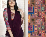 Georgette-silk ZOMATO Parpal saree with separate satin silk blouse, free size, India