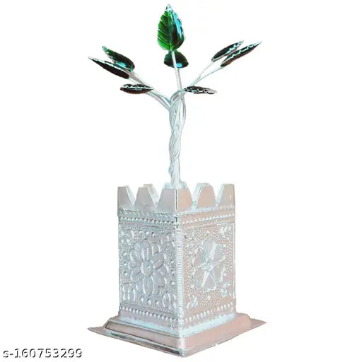 Silver plated Tulsi plant, ornamental Krishna Idol, gift item, India