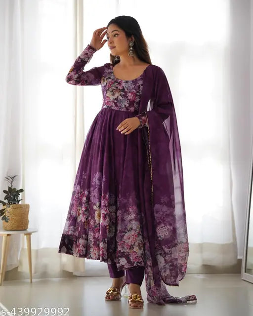 Pure soft organja silk fully flair Kali pattern pink dupatta, Diwali outfit with matching bottomwear in pink color