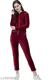 Women's velvet winter track suit set with long sleeves, top & bottom - made in India (Size M: Top bust 36in, length 32in; Bottom waist 14in, length 33in; Size L: Top bust 38in, length 34in; Bottom waist 14in, length 33in; Size XL: Top bust 40in, length 36in)
