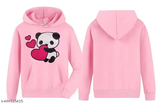 Cotton kids sweatshirt, long sleeves, heart printed, hoodie with pocket - Everfab olive color for girls aged 9-16 years