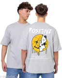 Grey cotton printed oversized half-sleeve men's t-shirt, VOSIMO brand, size L on model